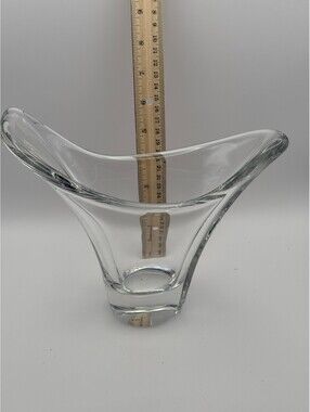 Daum France Signed Clear Crystal Freeform Art Glass Centerpiece Bowl Vase 8"